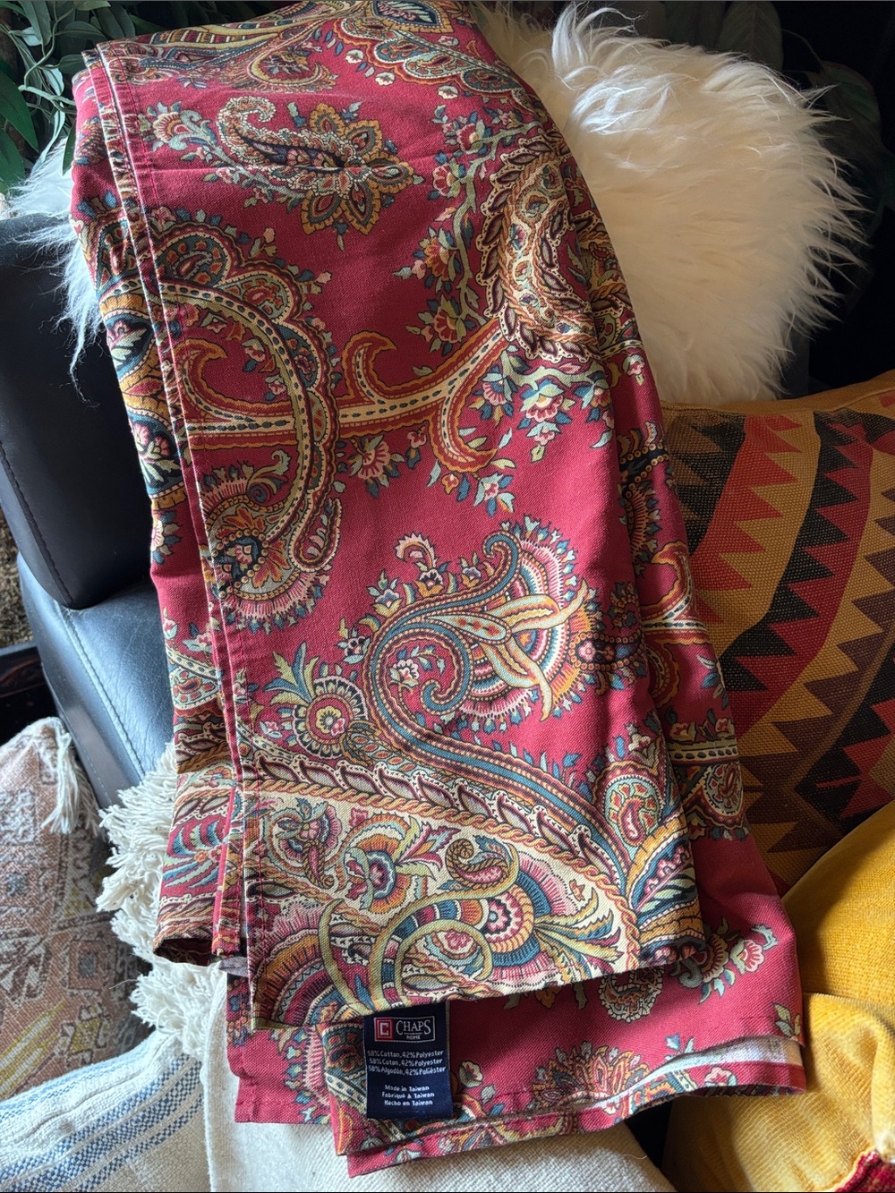 Ralph Lauren Home Chaps Burgundy Red Paisley Tablecloth 60 x 82” rectangular